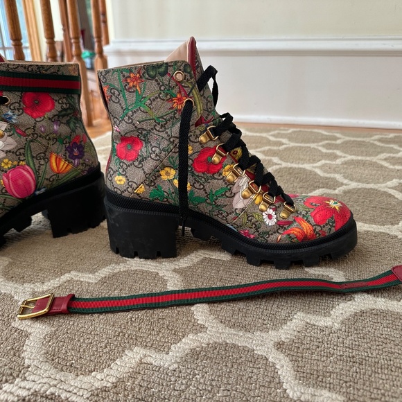 GUCCI Women’s GG Flora ankle boots size 39 (US9) - Picture 3 of 13